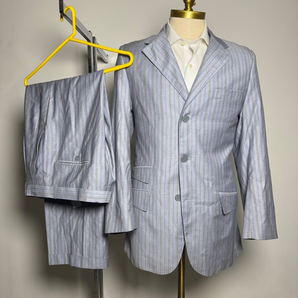 Gianni Versace Other - Gianni Versace Suit Mens 42R W32 Blue Pinstripe Vintage 3-Button Wool Italy